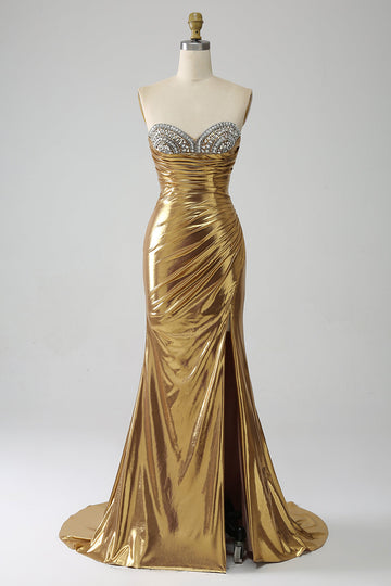 Golden Mermaid Abito da ballo lungo senza spalline con fessura